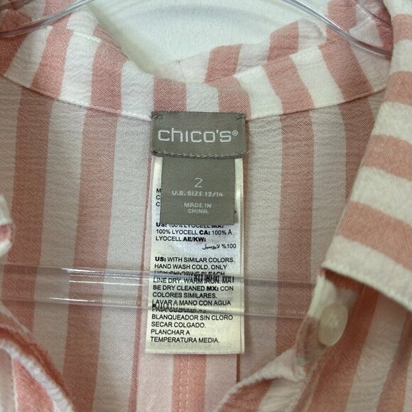 Chicos Gauze Button Up Top Women’s Size 2 US Large Pink Stripe Beachy - Picture 4 of 9